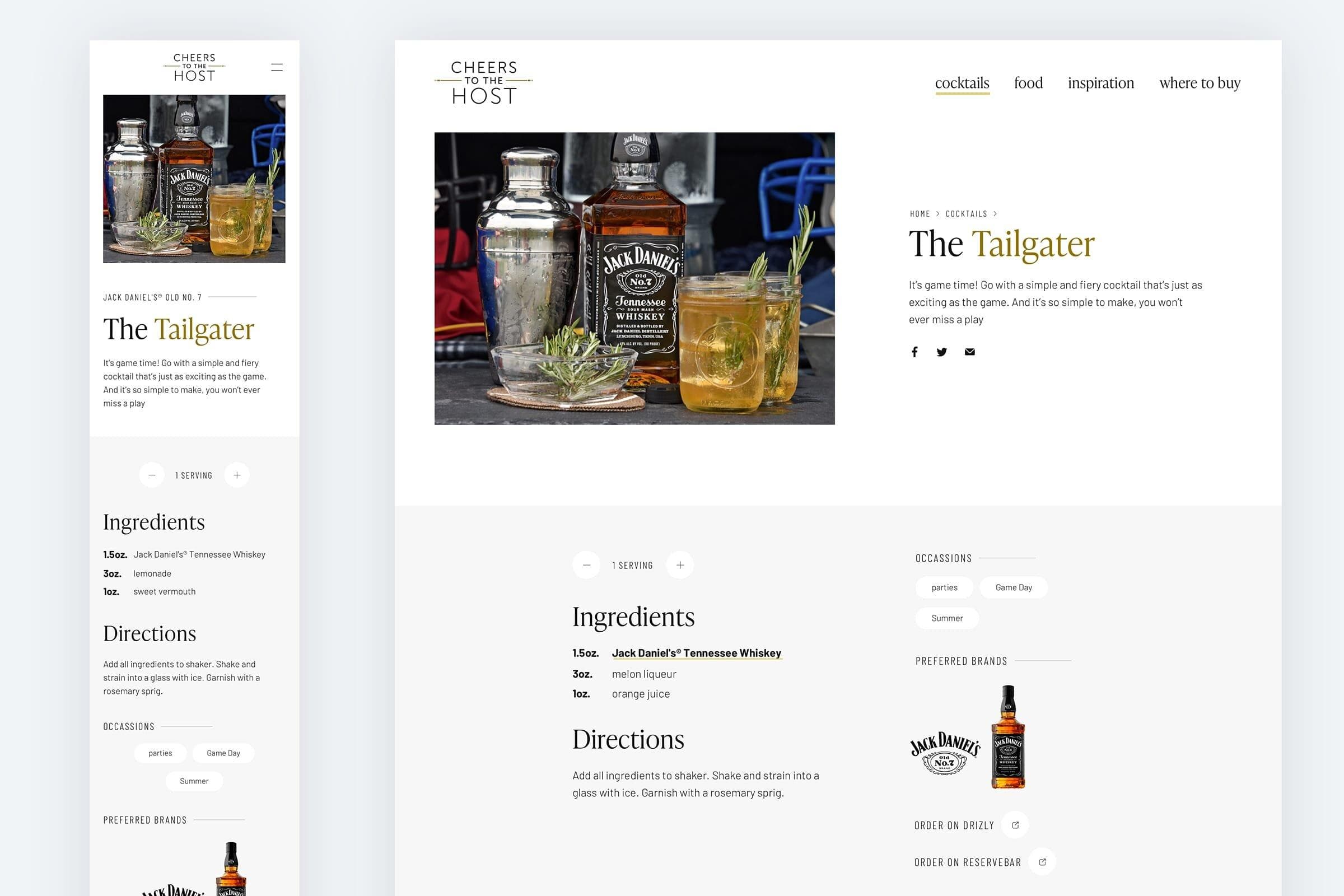 Cocktails section design mockups